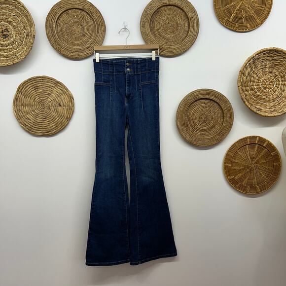 Free People We The Free Stretch High Rise Wide Leg Jayde Flare Jeans 27 Boho - Picture 2 of 6